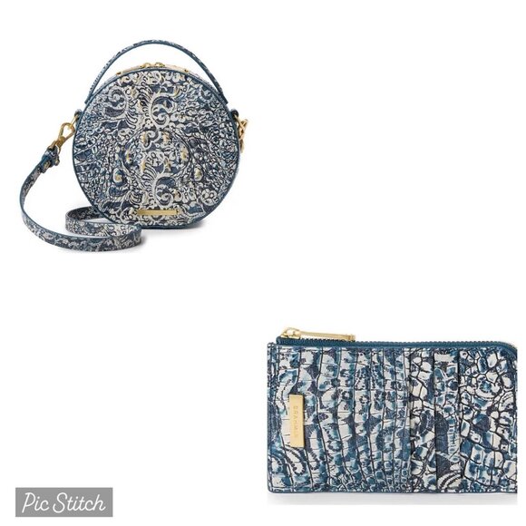 NWT BRAHMIN Melbourne Collection Blue Filigree Lane Crossbody Bag &Lennon Wallet